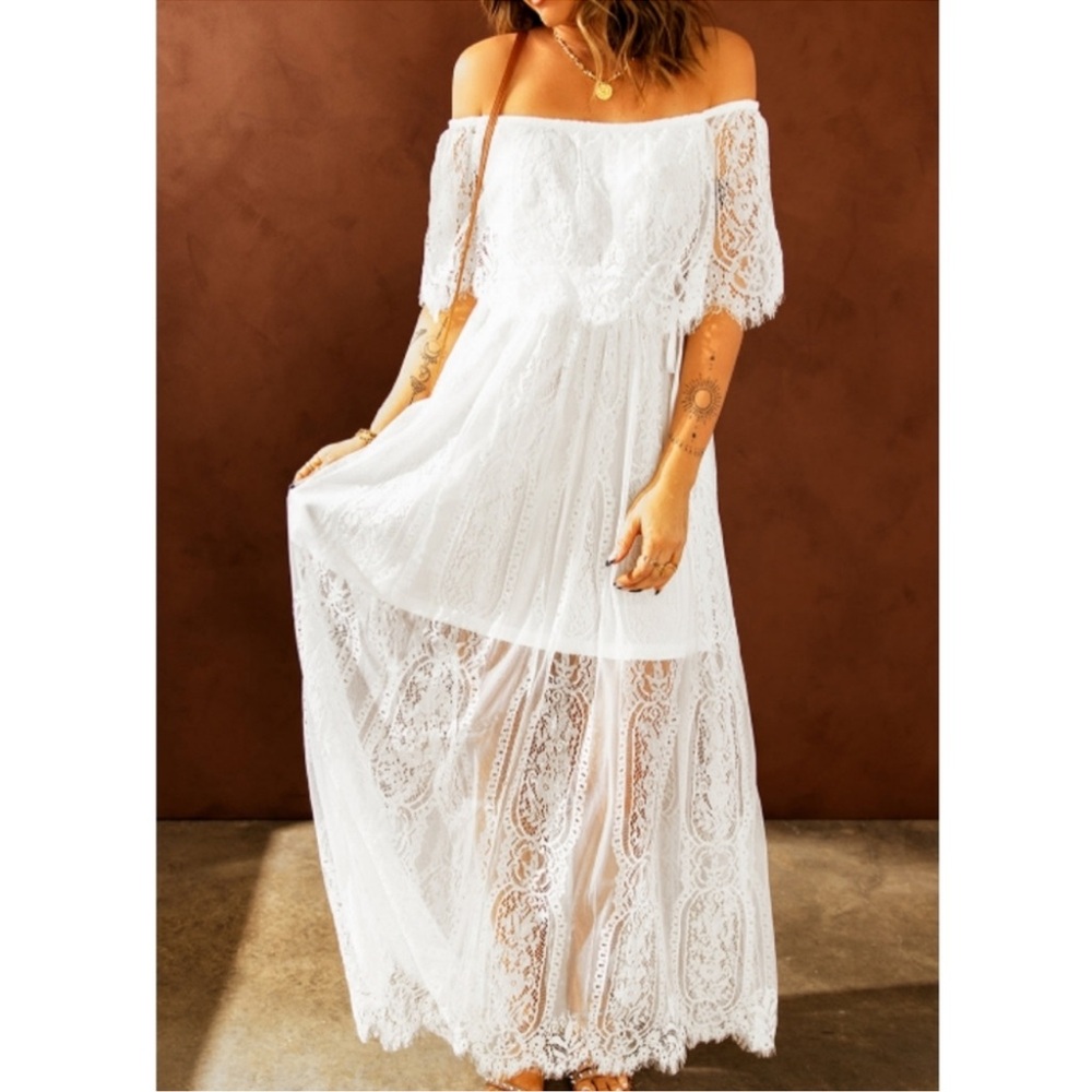 New Gorgeous White Lace Summer Maxi Dress - Picture 4 of 6